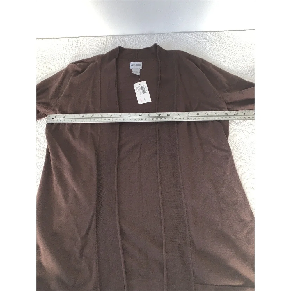 Chico's‎ women's size 1 brown short sleeve open sweater Hayworth cardigan NWT